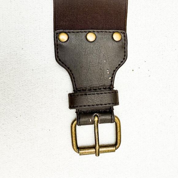 Lafayette 148 Brown Stretch Belt Leather Tabs Brass Buckles Size L main image 5